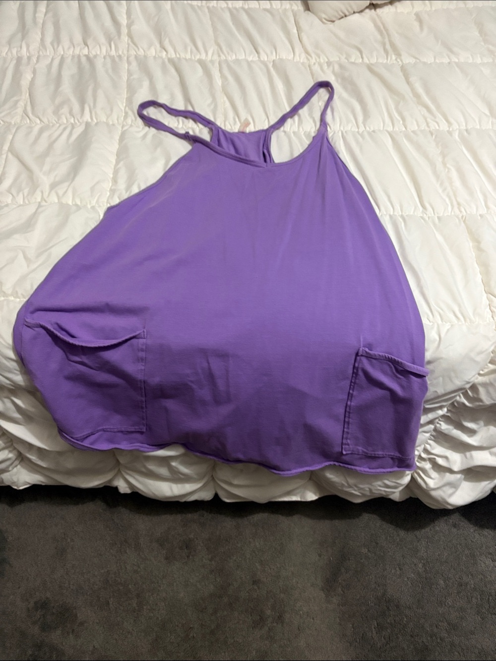 Free People Purple Scoop-Neck Racerback Tank with Front Pockets